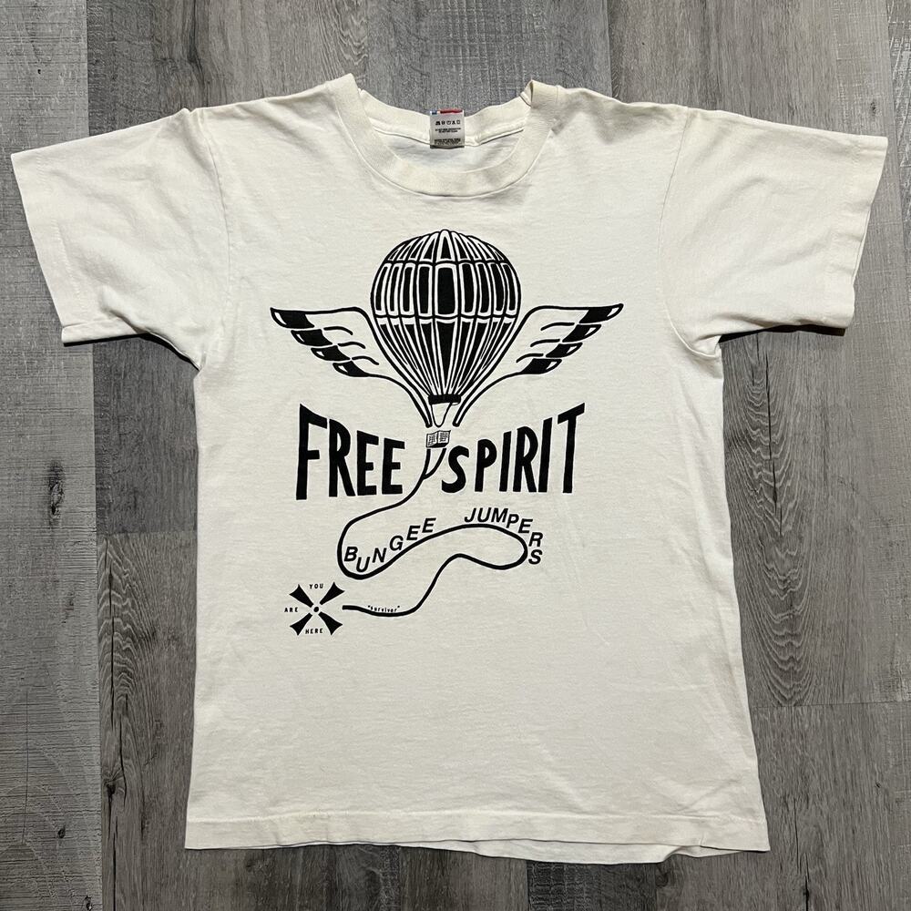 Vintage Free Spirit Bungee Jumpers White 90s Hot Air Balloon T Shirt USA Size M